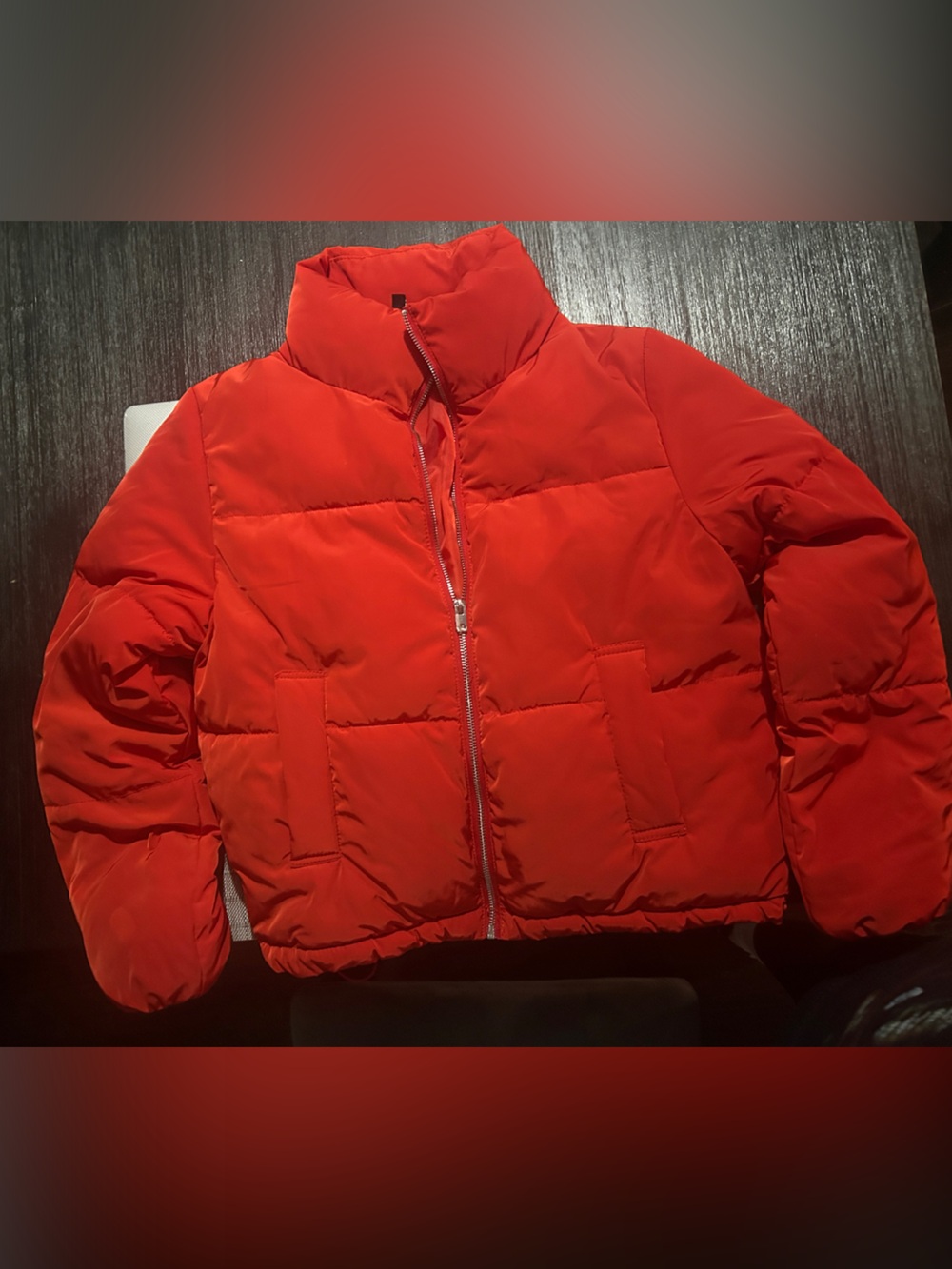 Divided Red Women's Puffer Jacket - Boxy Short Cut